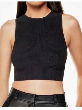 Babaton Contour Knit Crop Top Ribbed Crop Top in Black Size Small NWT